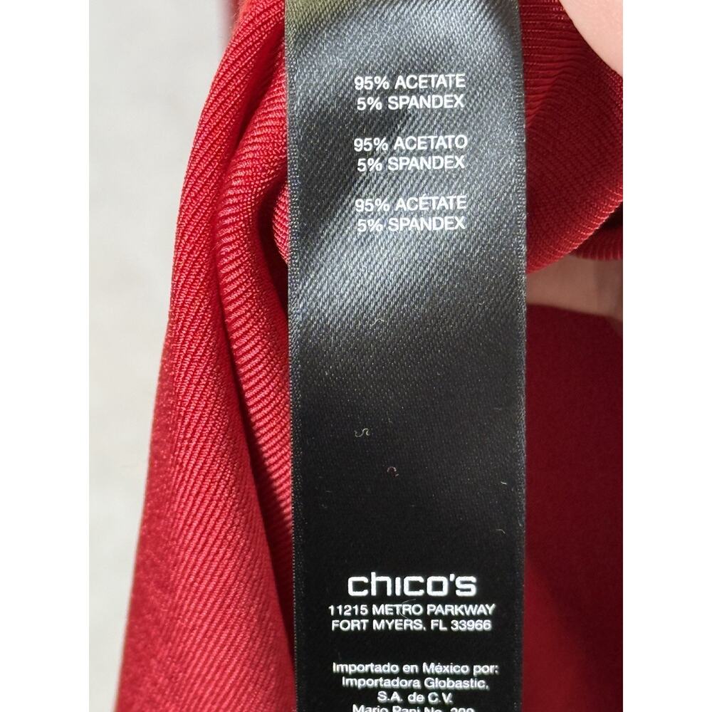 Chico's Travelers Cardigan Size 1 Slinky Knit Red Pleated Collar Open Front 8-10 - Picture 4 of 8